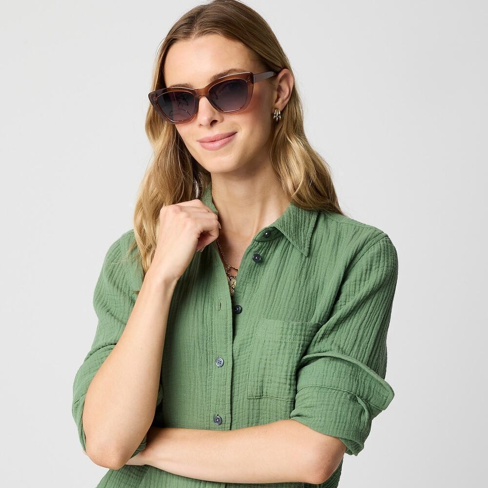 J.Crew Factory Double Gauze Button Up Shirt Faded Moss Green Plus Size 3X